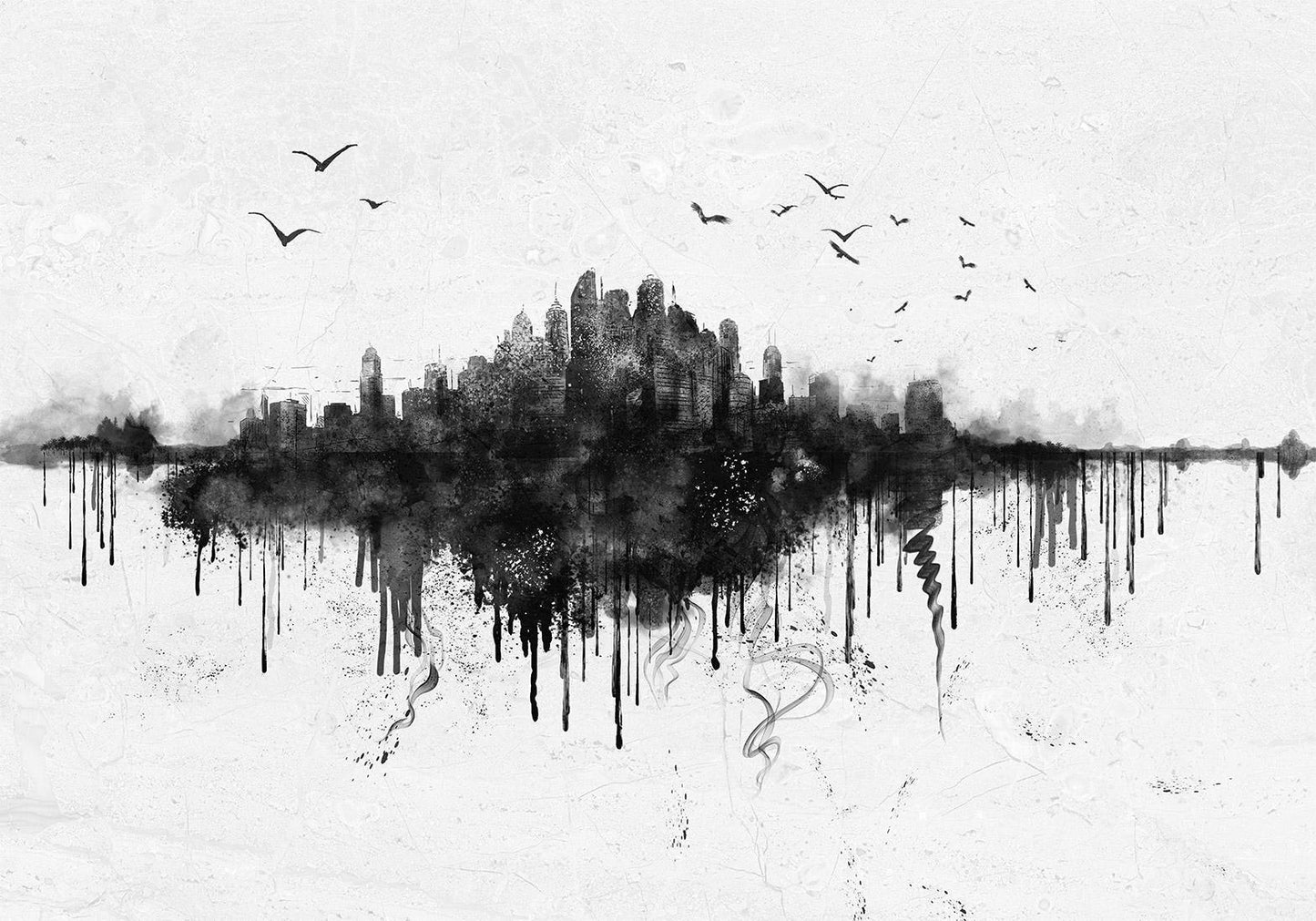 Fototapete - Großstadt - Abstrakte Skyline in Schwarz mit Wasserfarbe Artgeist