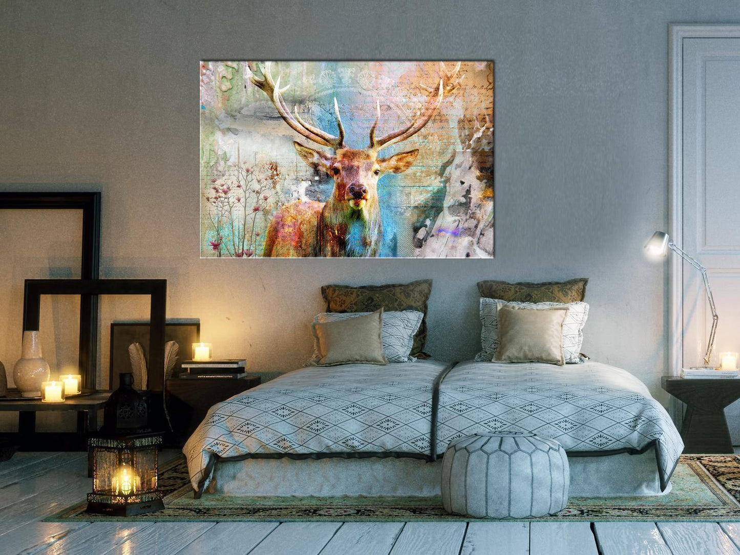 Hirsch auf Holz – rustikales Leinwandbild mit Wildtiermotiv für Jagdzimmer