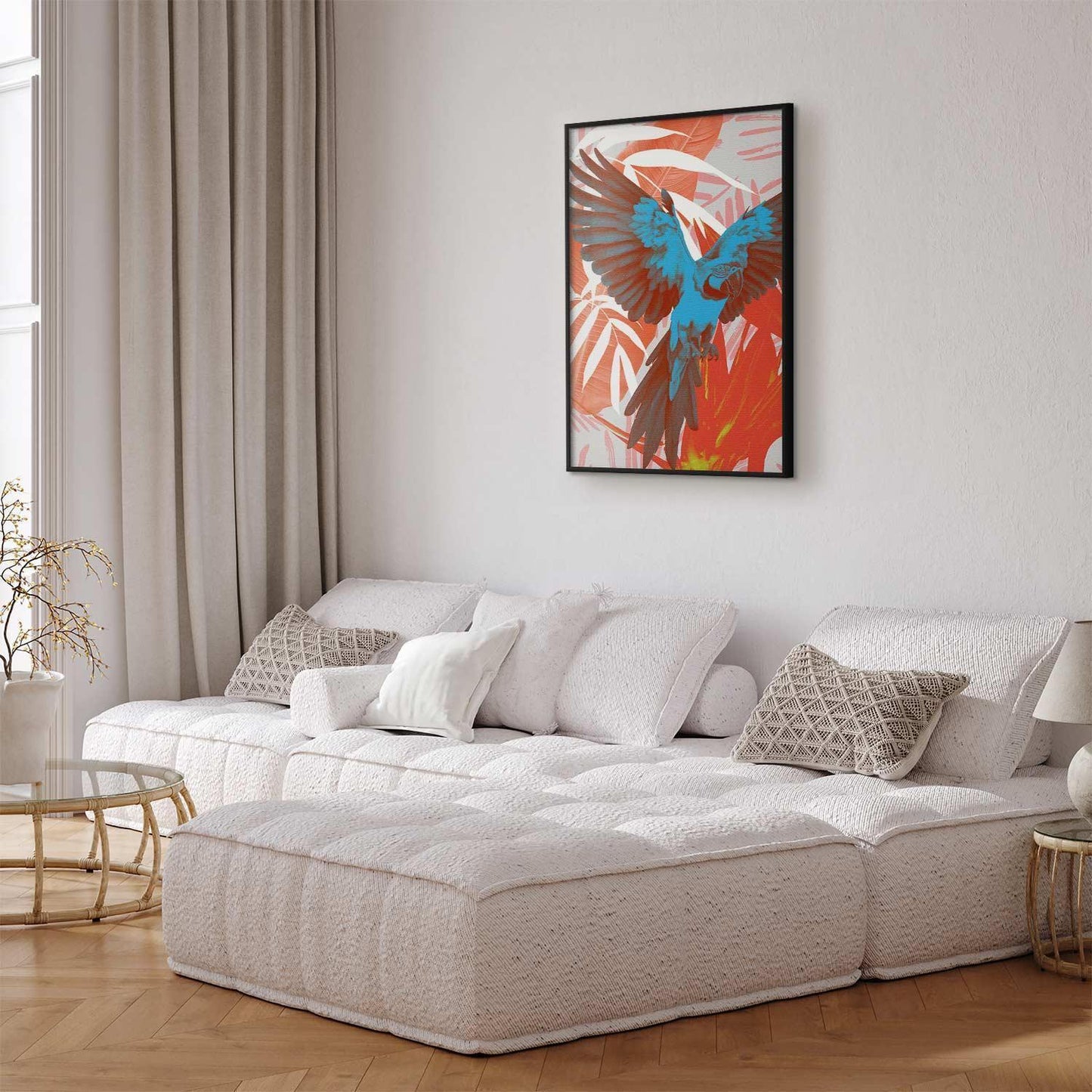 Poster - Exotic Wings - parrot among abstract leaf patterns Artgeist