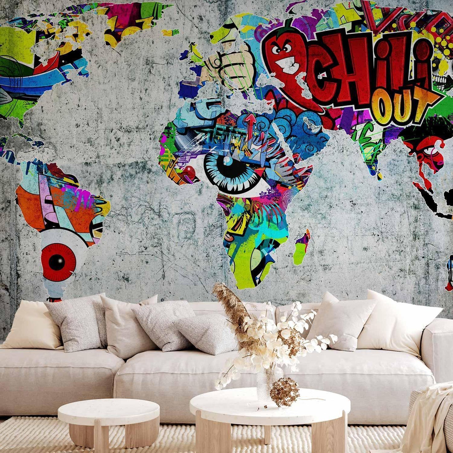 Fototapete „Map Graffiti“ – Weltkarte im Street-Art-Design