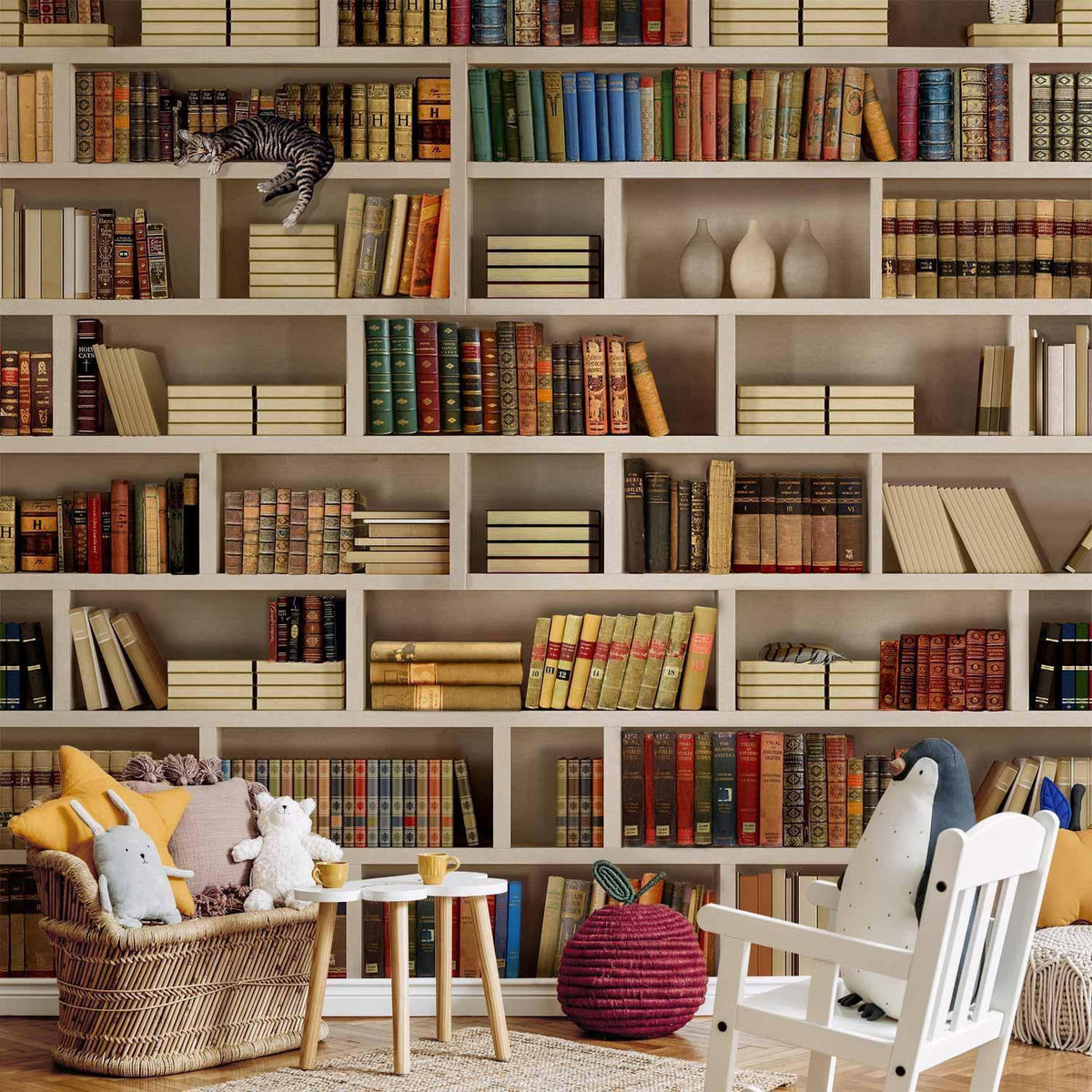 Fototapete Bücherregal – Vintage Bibliothek mit antiken Büchern