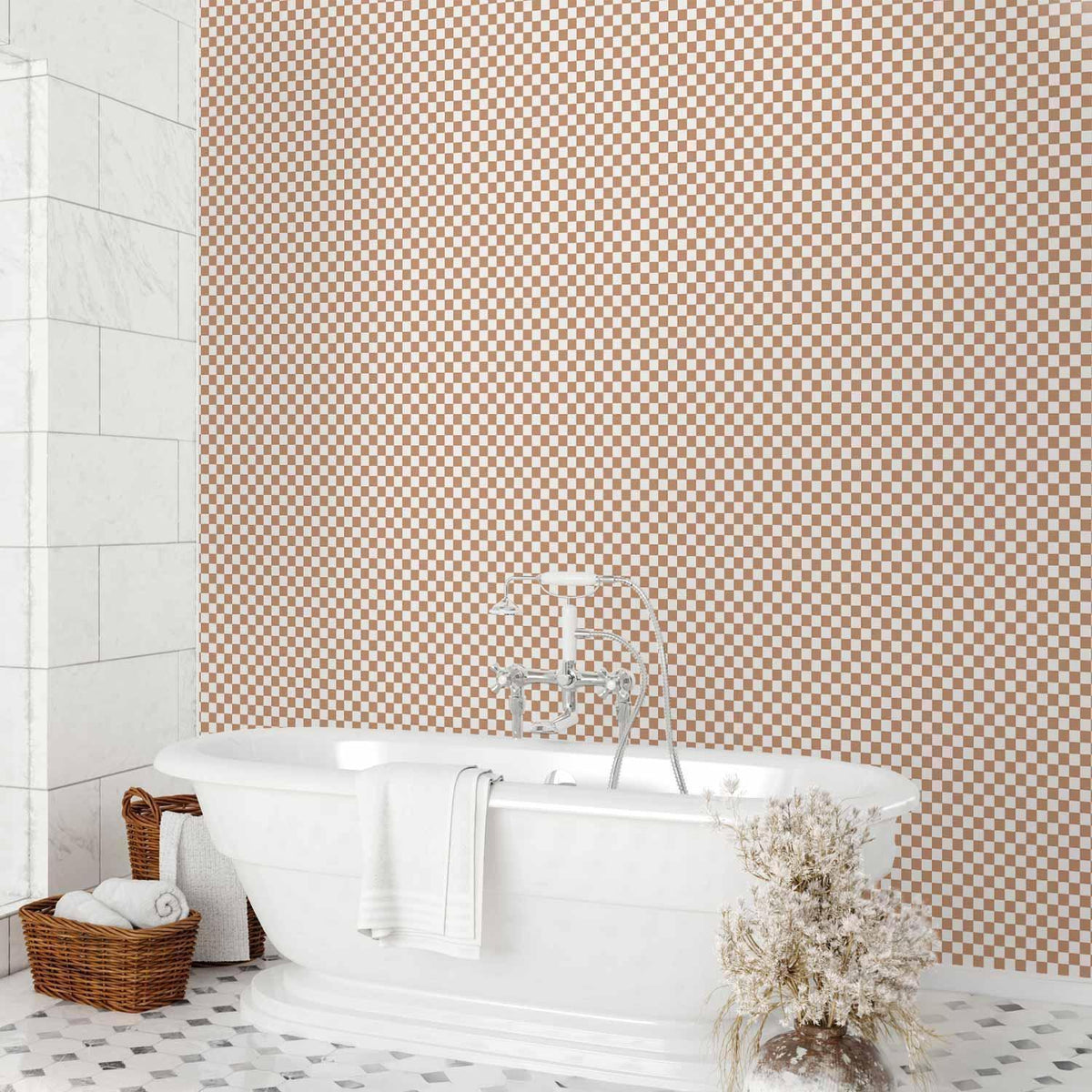 Tapete - Checkerboard Pattern - Brown-White Grid with a Subtle Noise