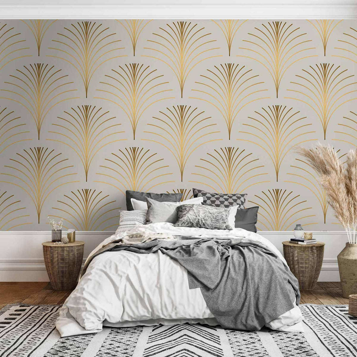 Fototapete - Gold Linear Pattern on Marble Background