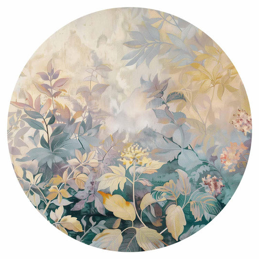 Runde Fototapete - Tapestry pattern with colourful flowers