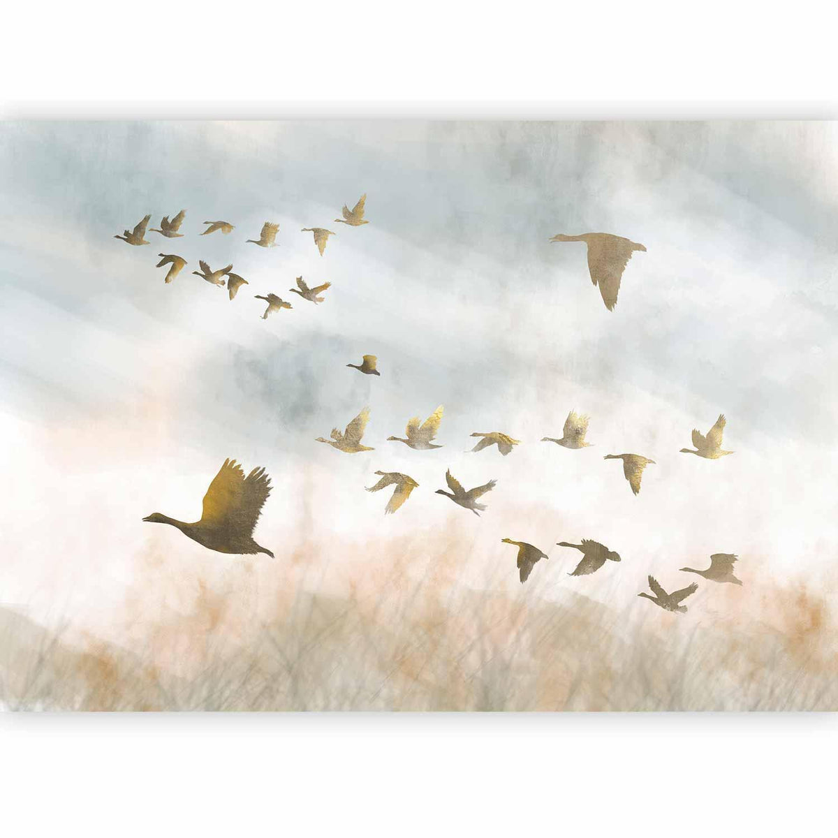Fototapete Goldene Gänse - Elegante Illustration auf Beige