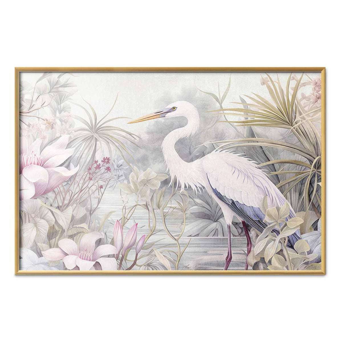 Poster - Heron Wading in a Pond - illustration in light colors