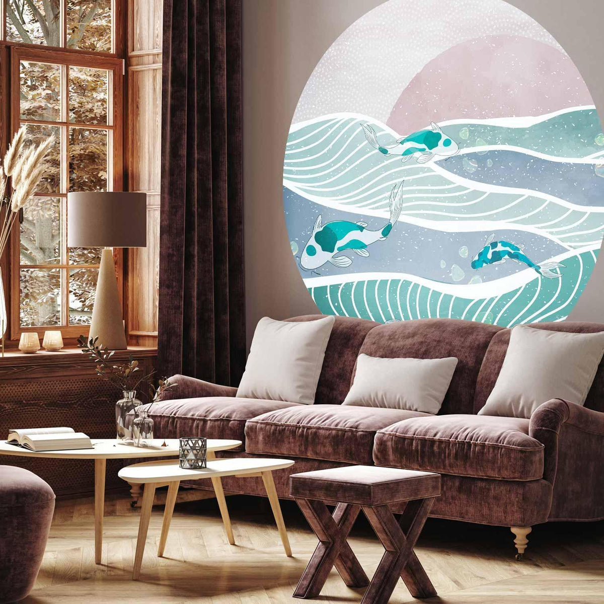Runde Fototapete Fische auf den Wellen