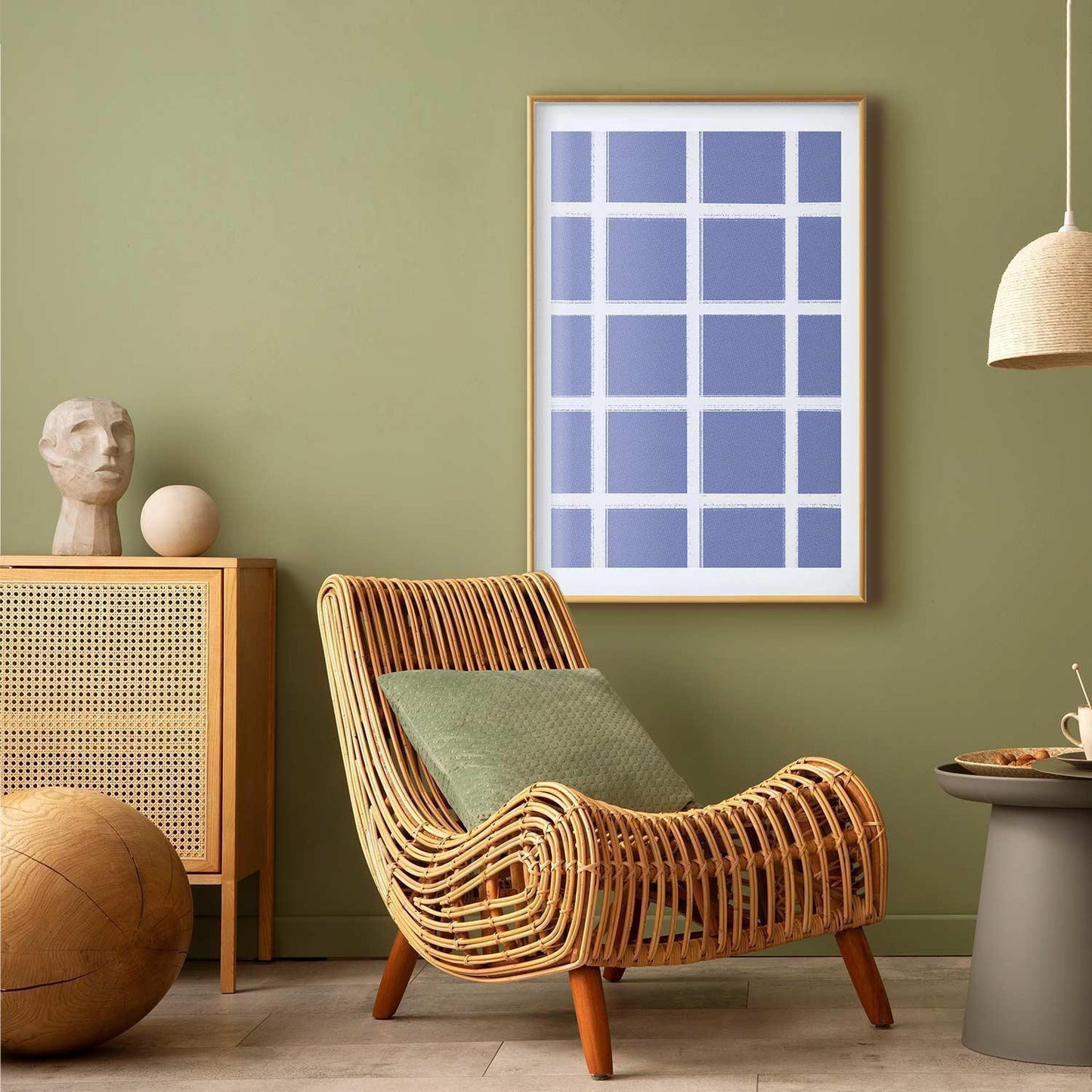 Poster - White Lines - a grid with large gaps on a blue background Artgeist
