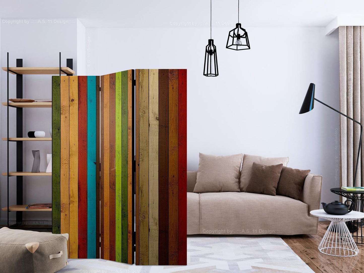 Paravent - Wooden rainbow Artgeist