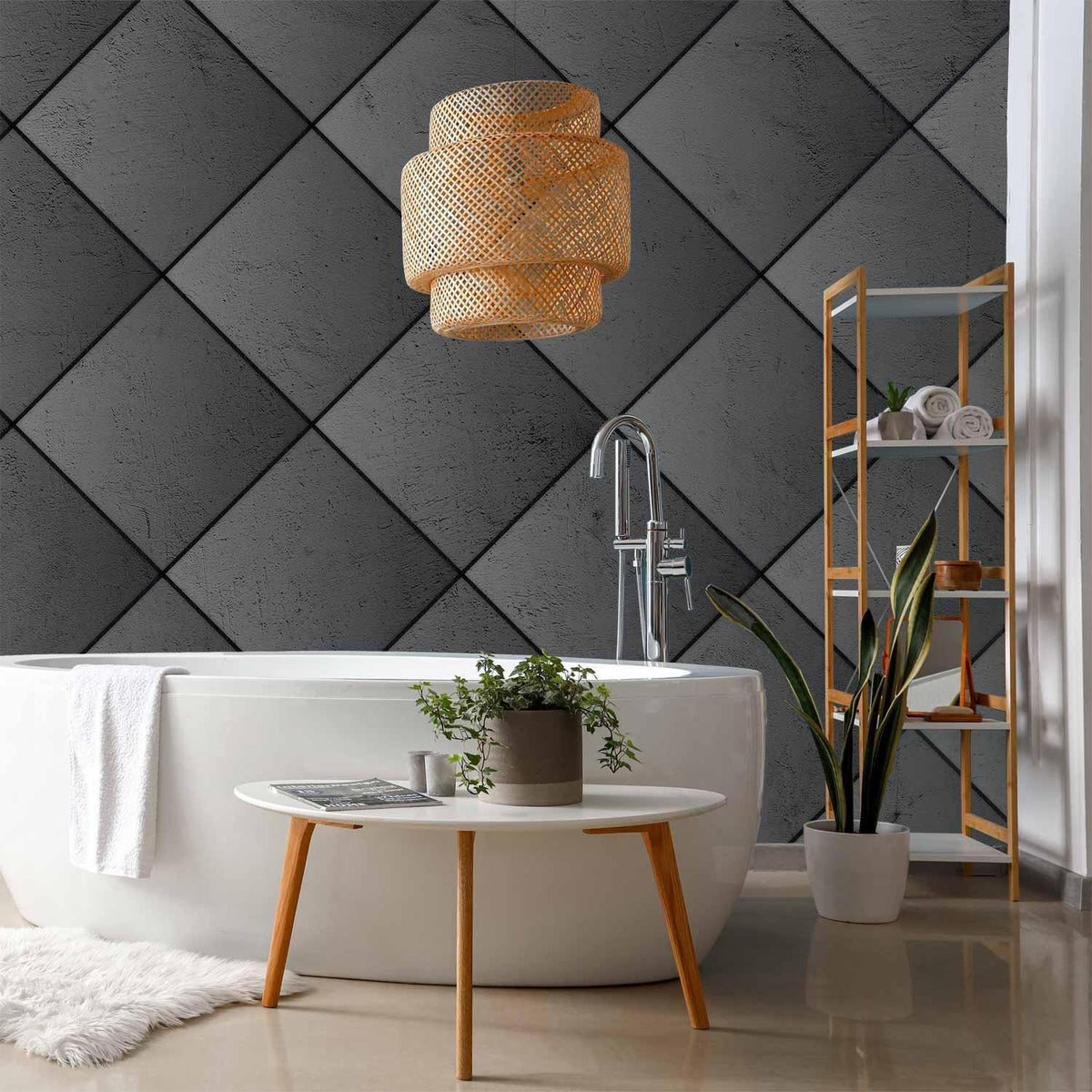 Fototapete - Grey symmetry - geometric pattern in concrete pattern with black joints