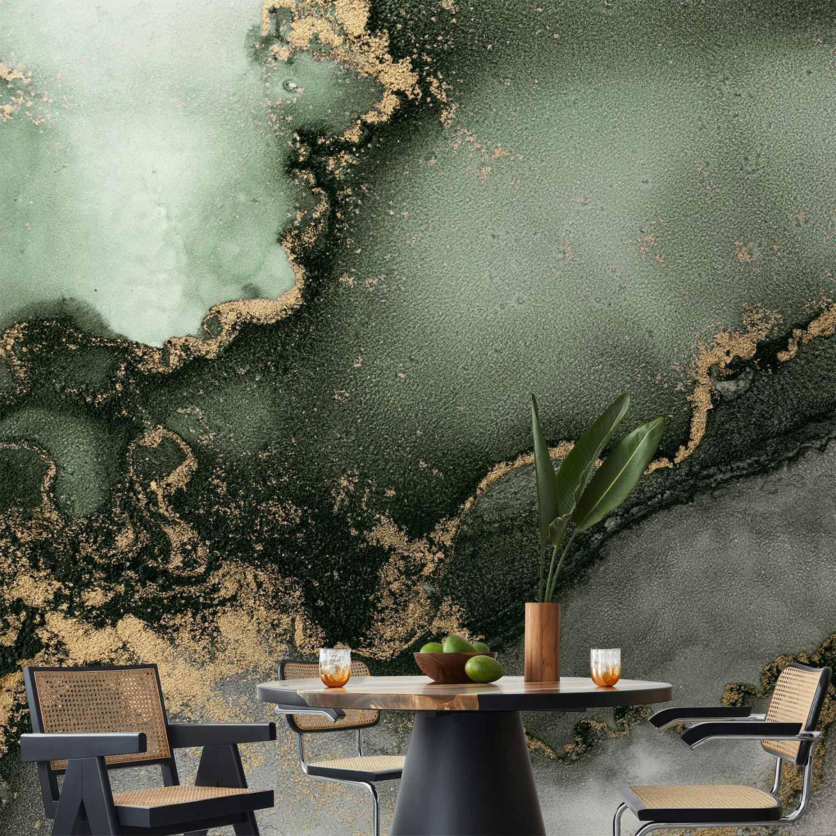 Fototapete - Green Watercolour - Abstraction Inspired by Marble Structure