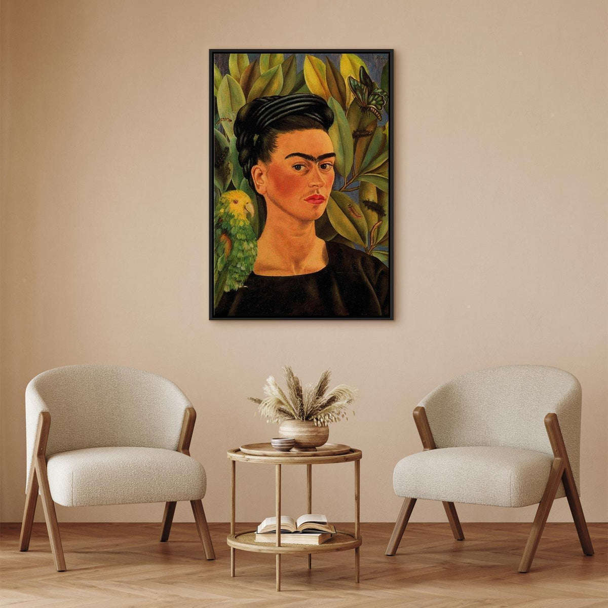 Leinwandbild - Frida Kahlo – Self-Portrait with Bonito