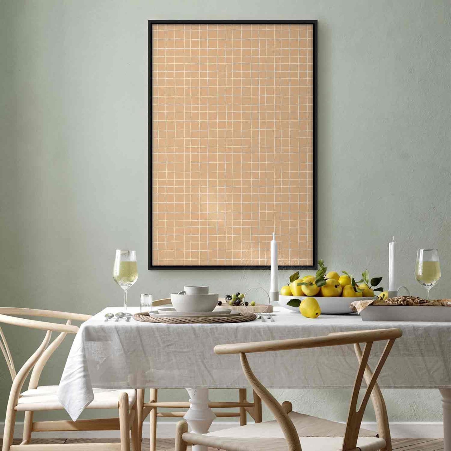 Leinwandbild - Waving Lines - Creamy Grid on a Noisy Pastel Background Artgeist