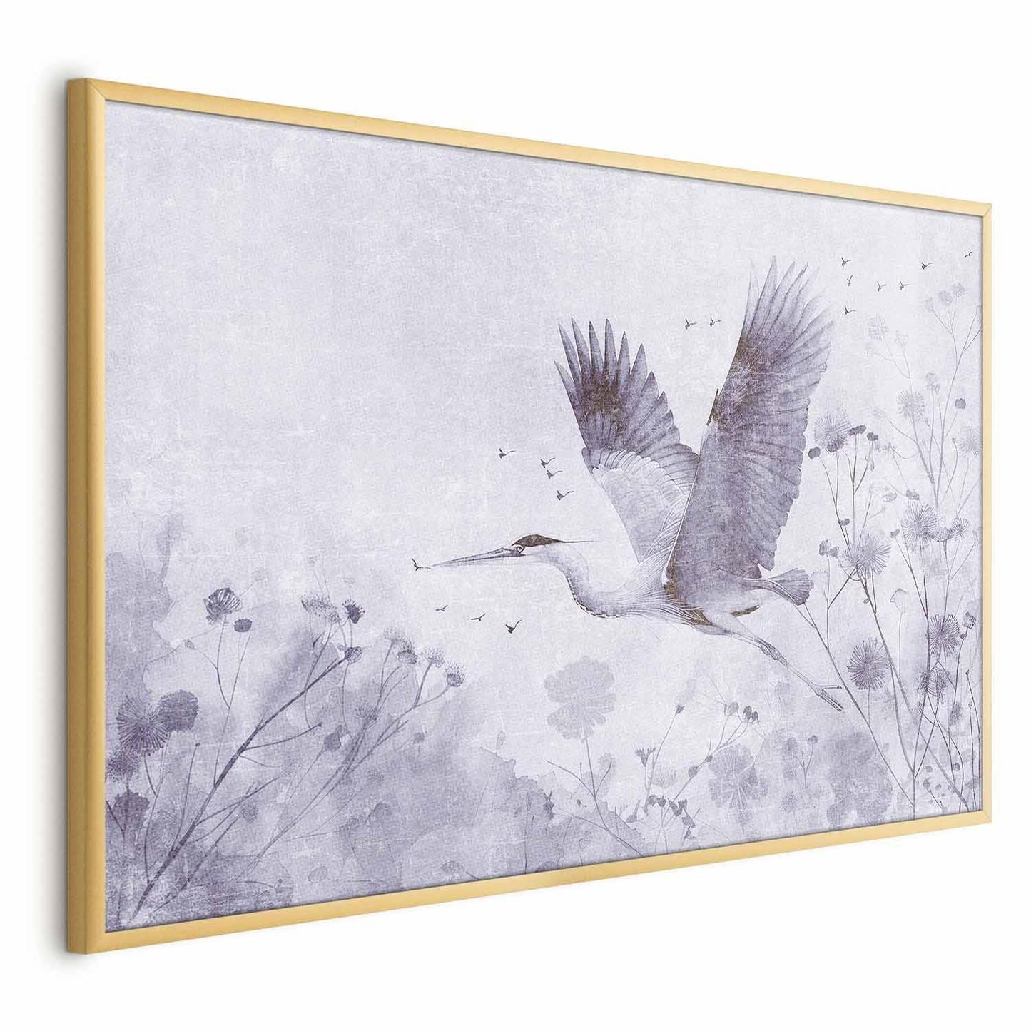 Poster Kranich im Flug – Elegantes Tierposter in Blau-Grau