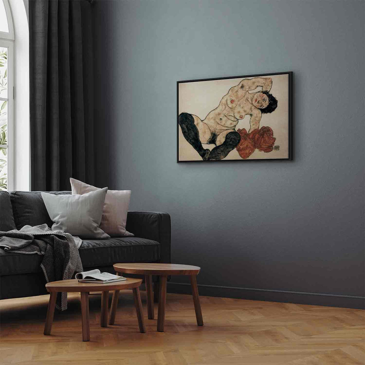 Leinwandbild - Egon Schiele – Liegender Akt mit gelbem Handtuch
