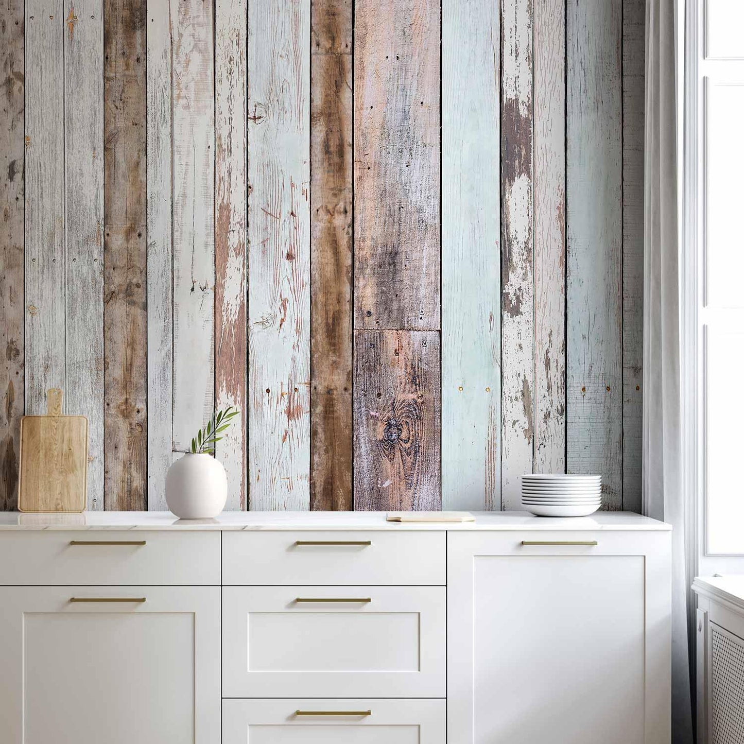 Fototapete – Bunte Holzbretter im Vintage-Look