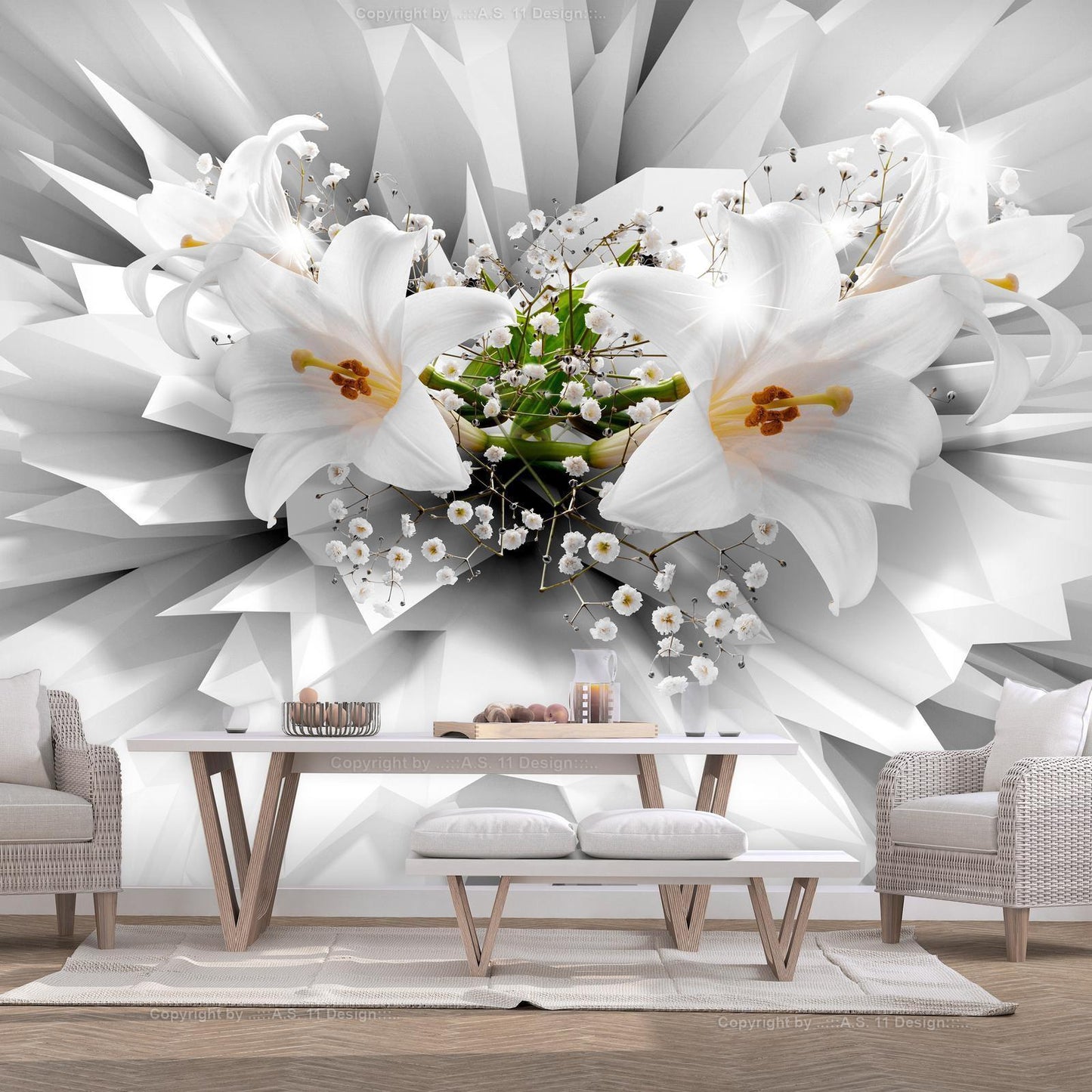 Detailaufnahme der Fototapete Floral Explosion mit roten und rosa Blüten