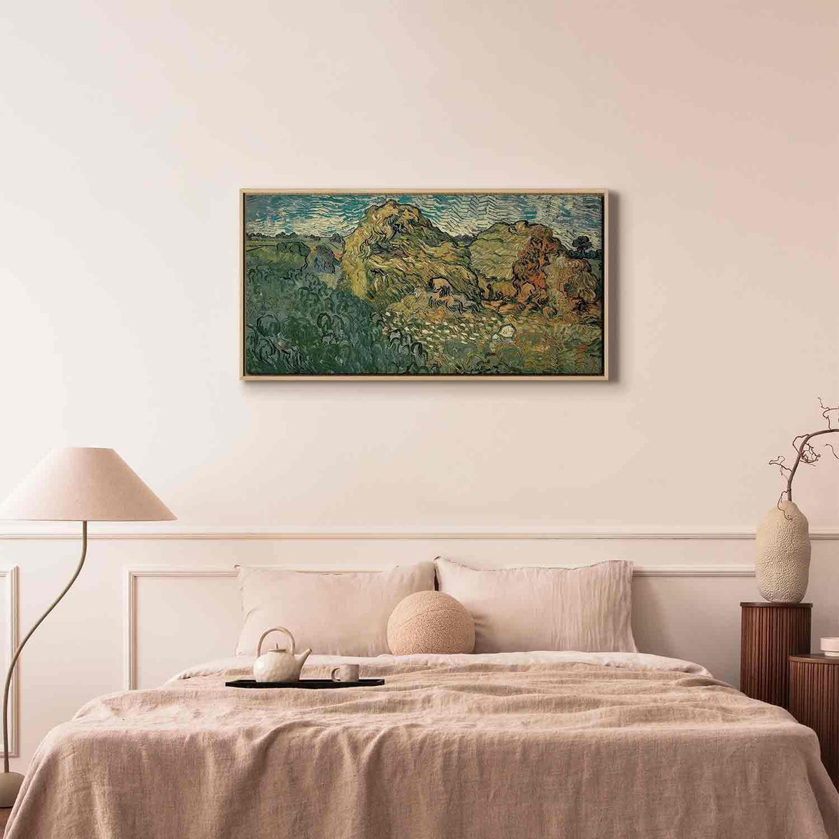 Leinwandbild - Vincent Van Gogh – Field with Wheat Stacks