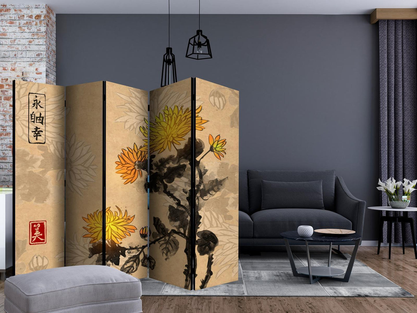 Paravent - Chrysanthemums II Artgeist