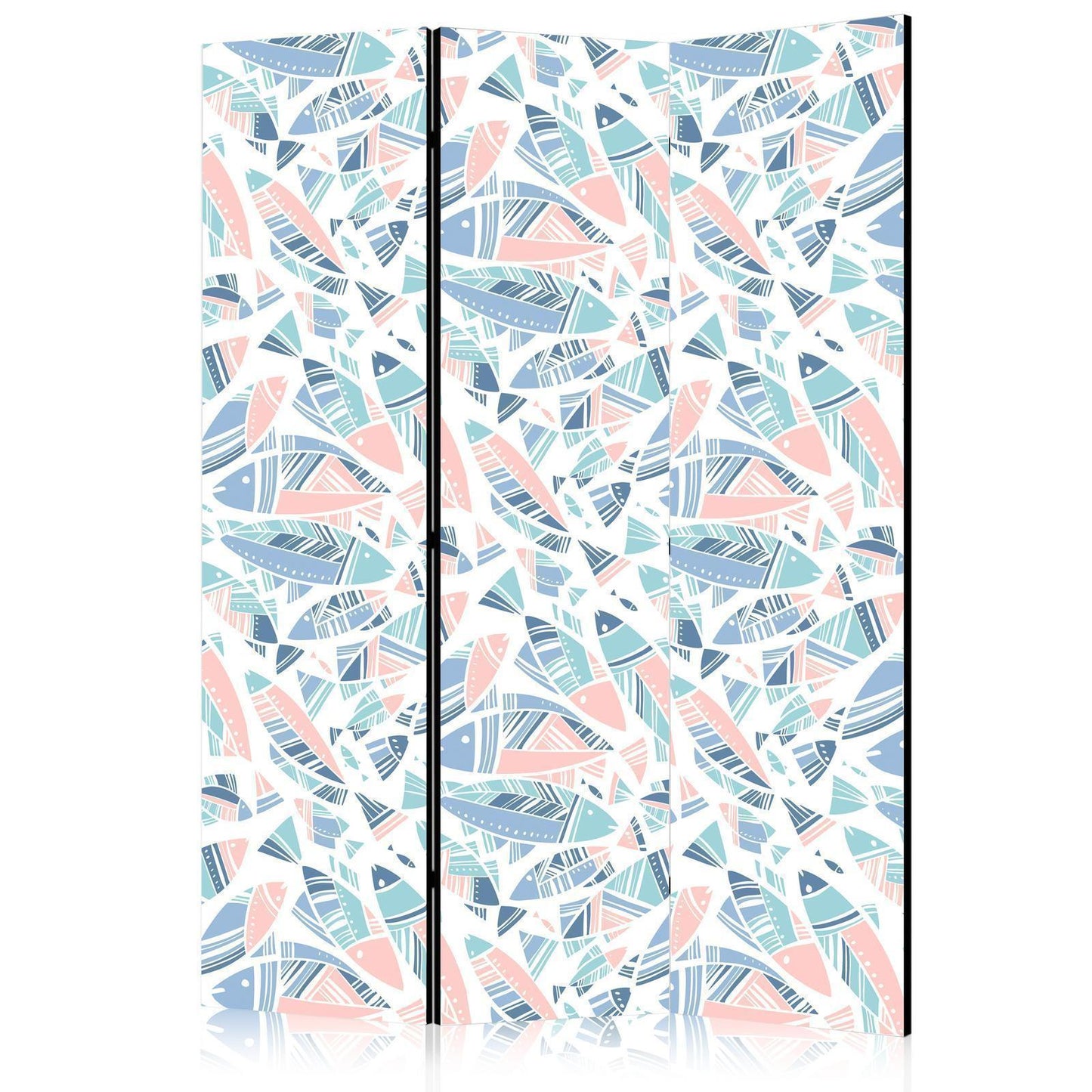 Paravent - Fish in Minimalist Style - Fish in Aztec Style in Pastel Color Shades on a White Background Artgeist