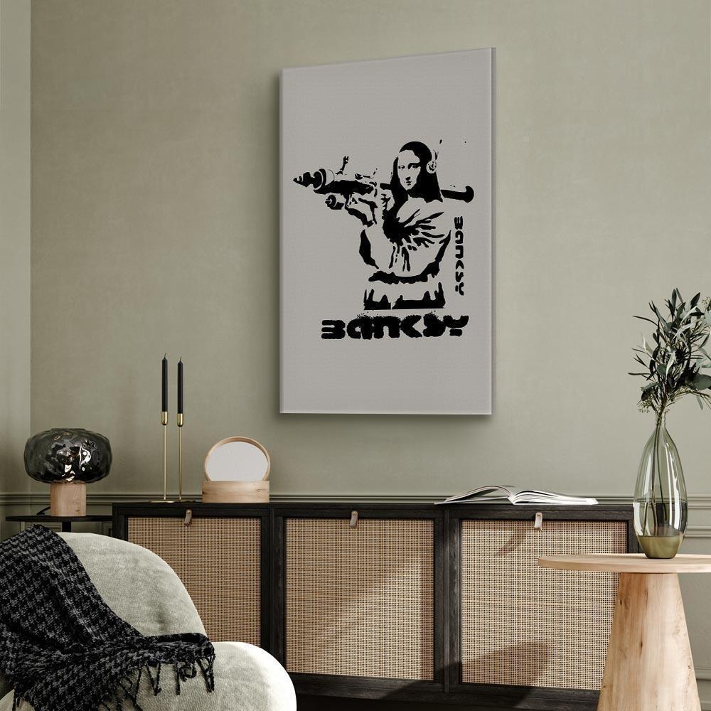 Leinwandbild - Contrast Duel (1-part) - Banksy on Mural with Mona Lisa