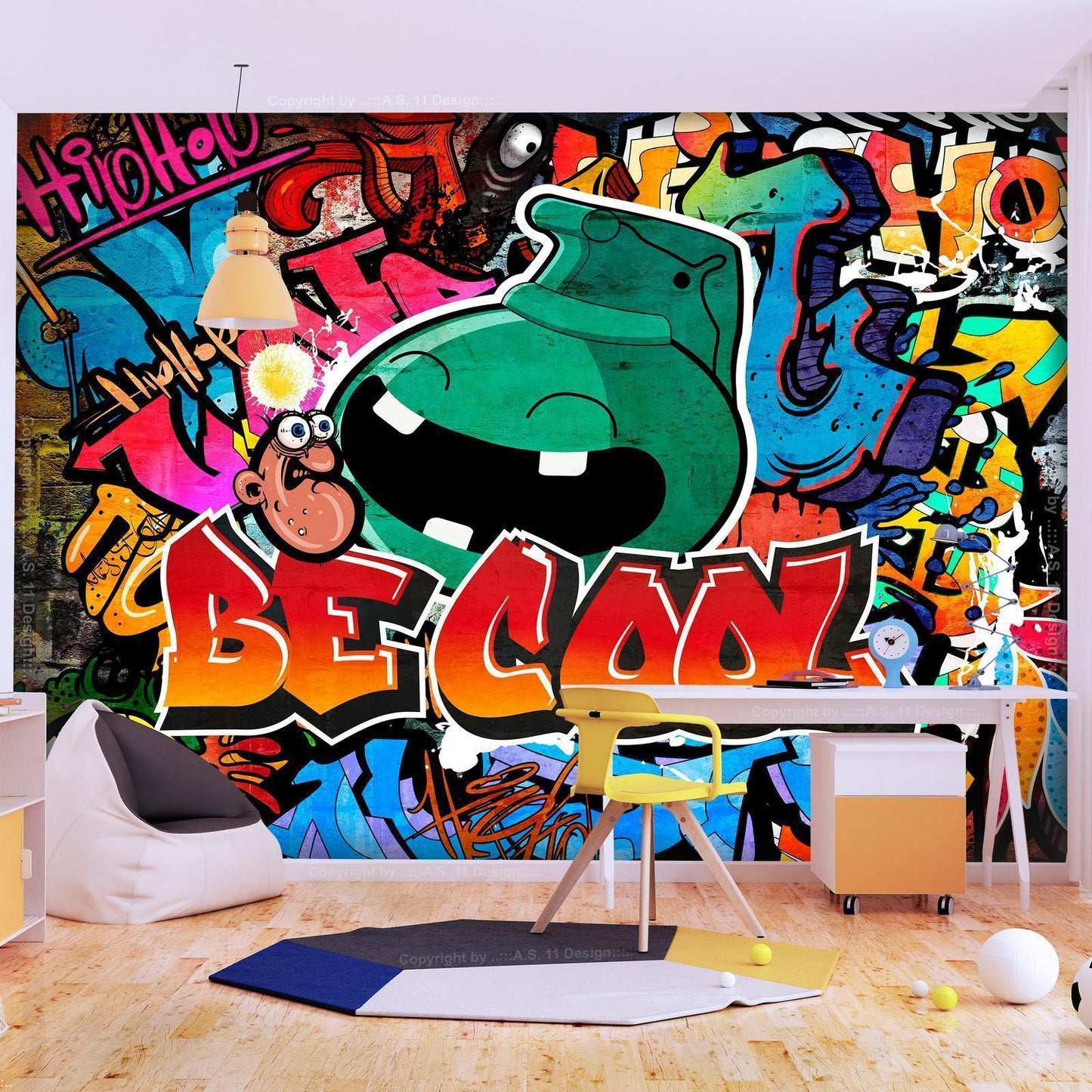 Fototapete Be Cool - Urbane Street Art mit bunten Graffiti-Elementen