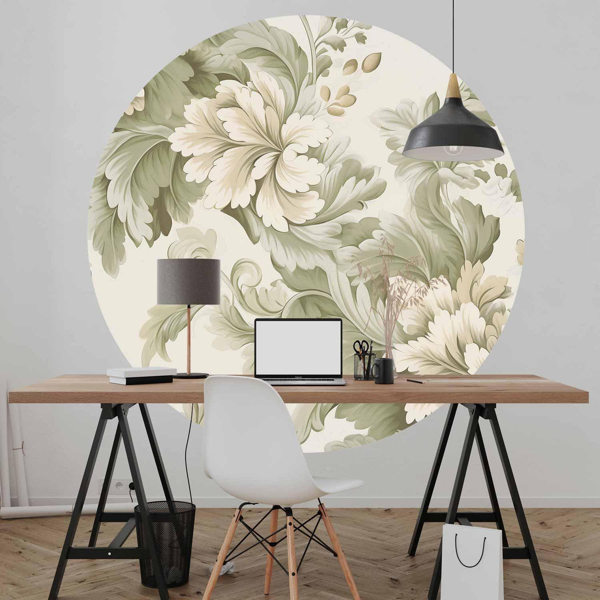 Runde Fototapete Bunte Vintage-Blumen