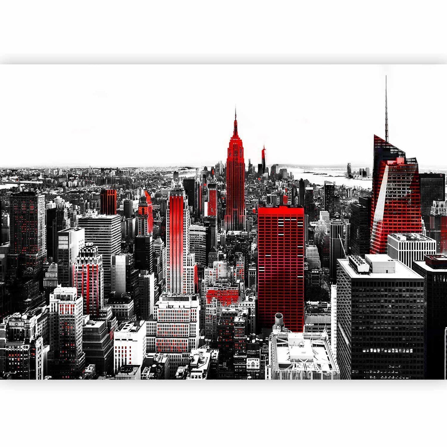 Fototapete Sin City – Schwarz-Weiß Skyline mit rotem Akzent