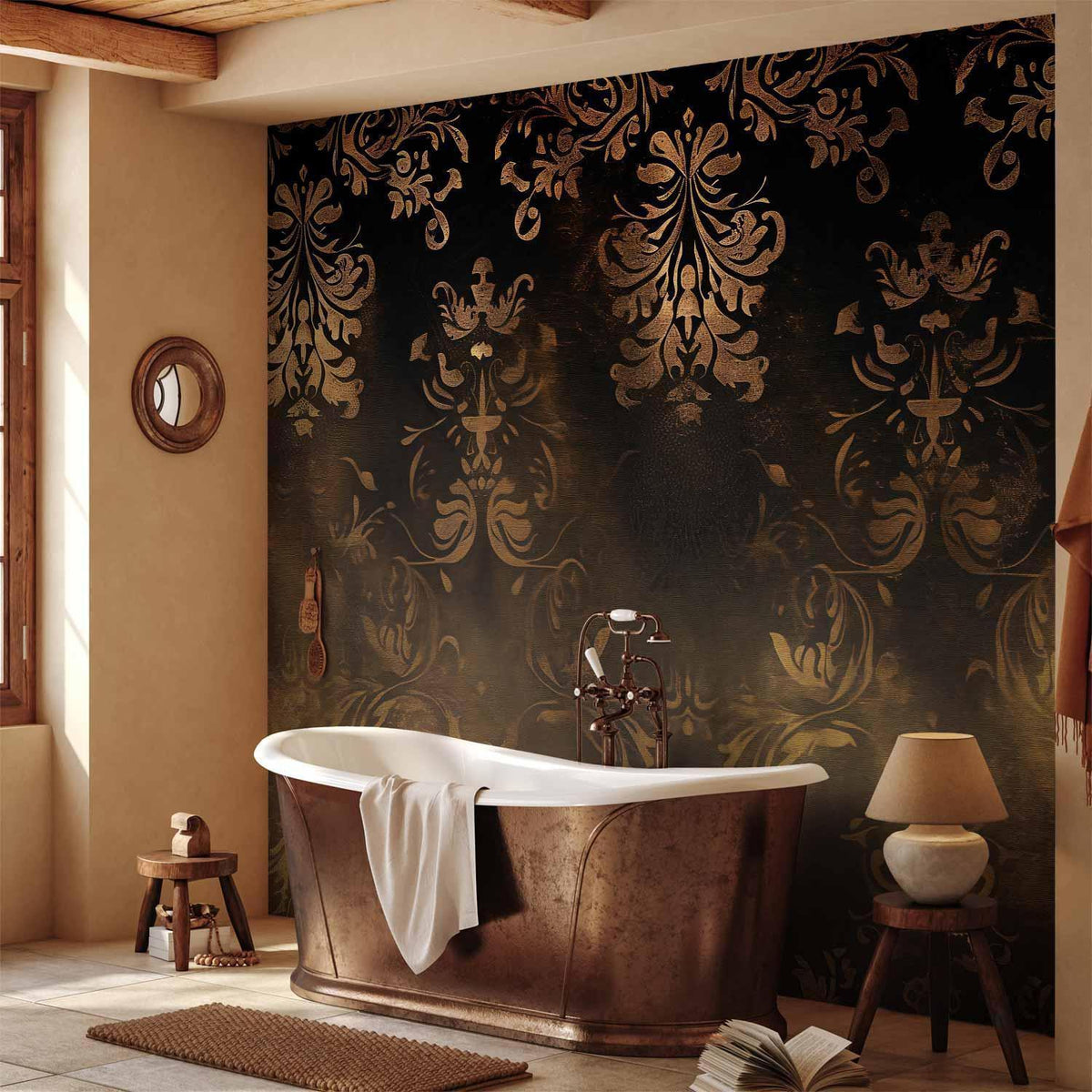 Fototapete - Baroque Ornaments in Patinated Gold and Browns: Retro Motif
