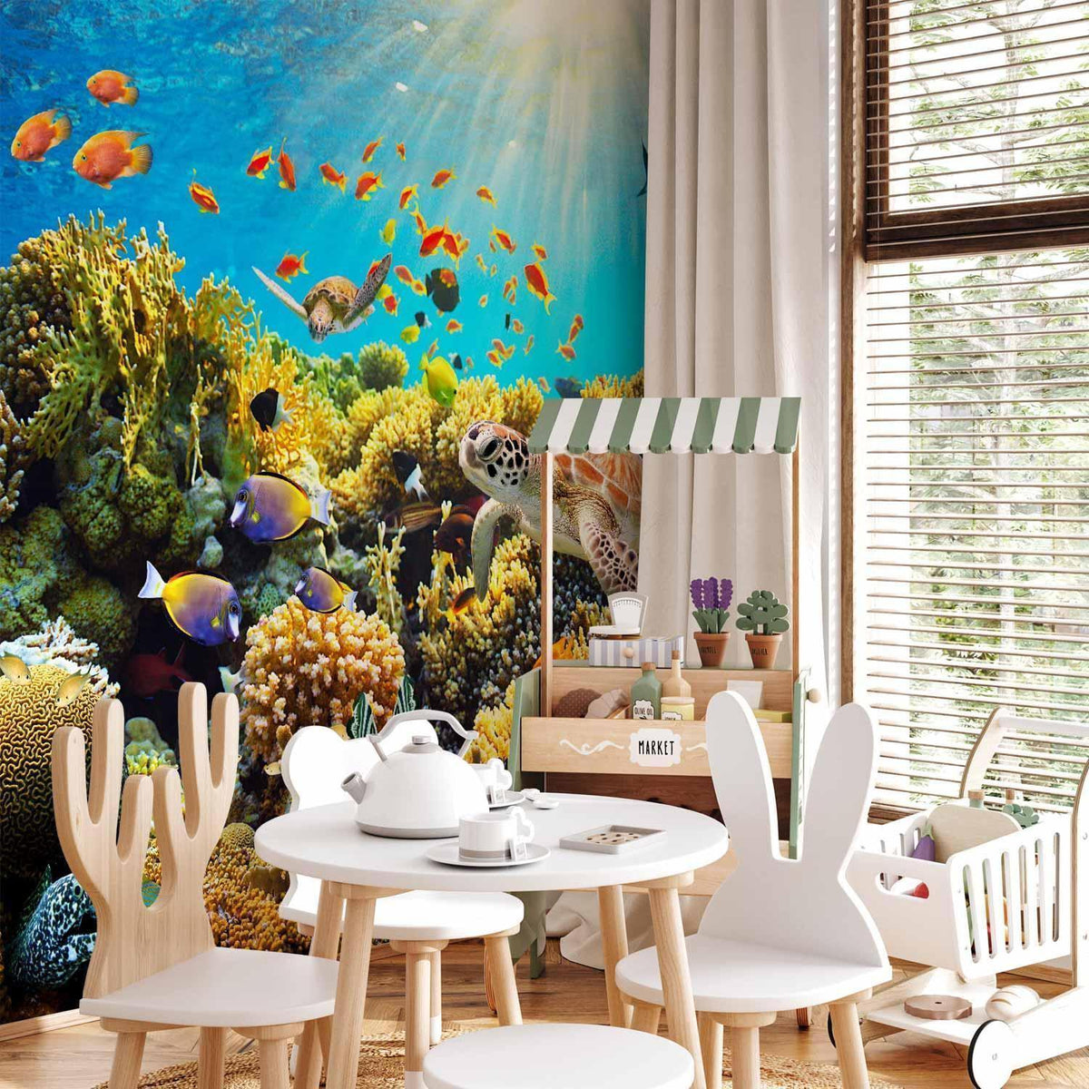 Fototapete Unterwasserwelt – Bunte Fische & Meereslandschaft