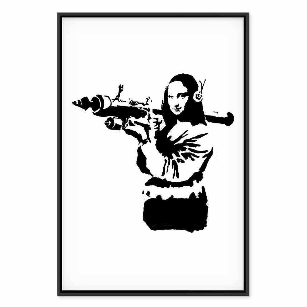 Leinwandbild - Banksy Mona Lisa with Rocket Launcher (1 Part) Vertical