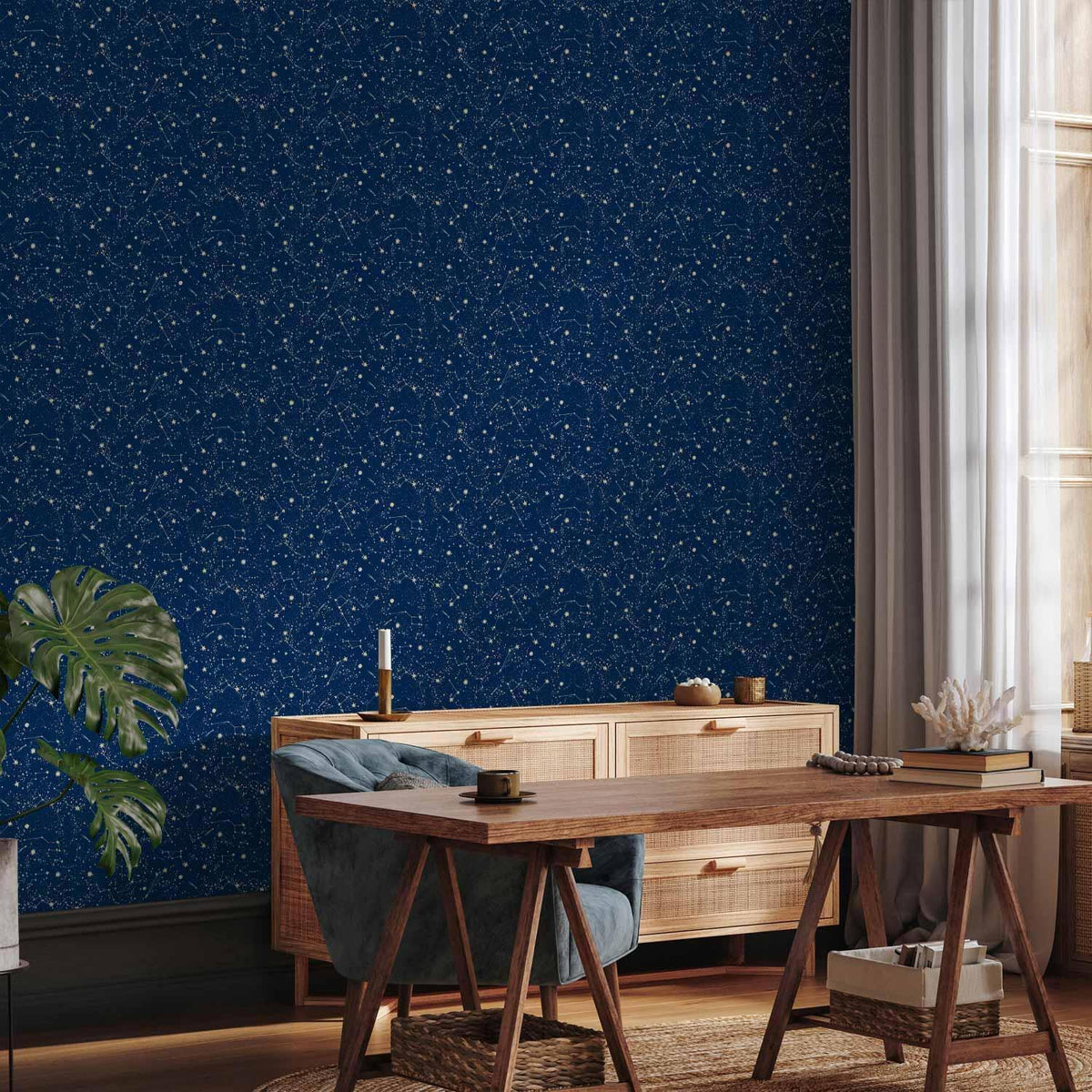 Tapete - Cosmic Inspirations - Pattern with Stars and Constellations on a Dark Background