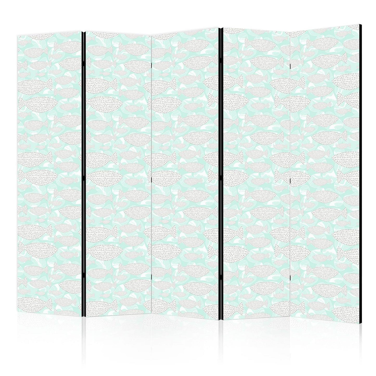 Paravent - Minimalist Fish - Fishes With Grey Dots Against a Crystal Sheet of Water in Mint Green Colors Artgeist