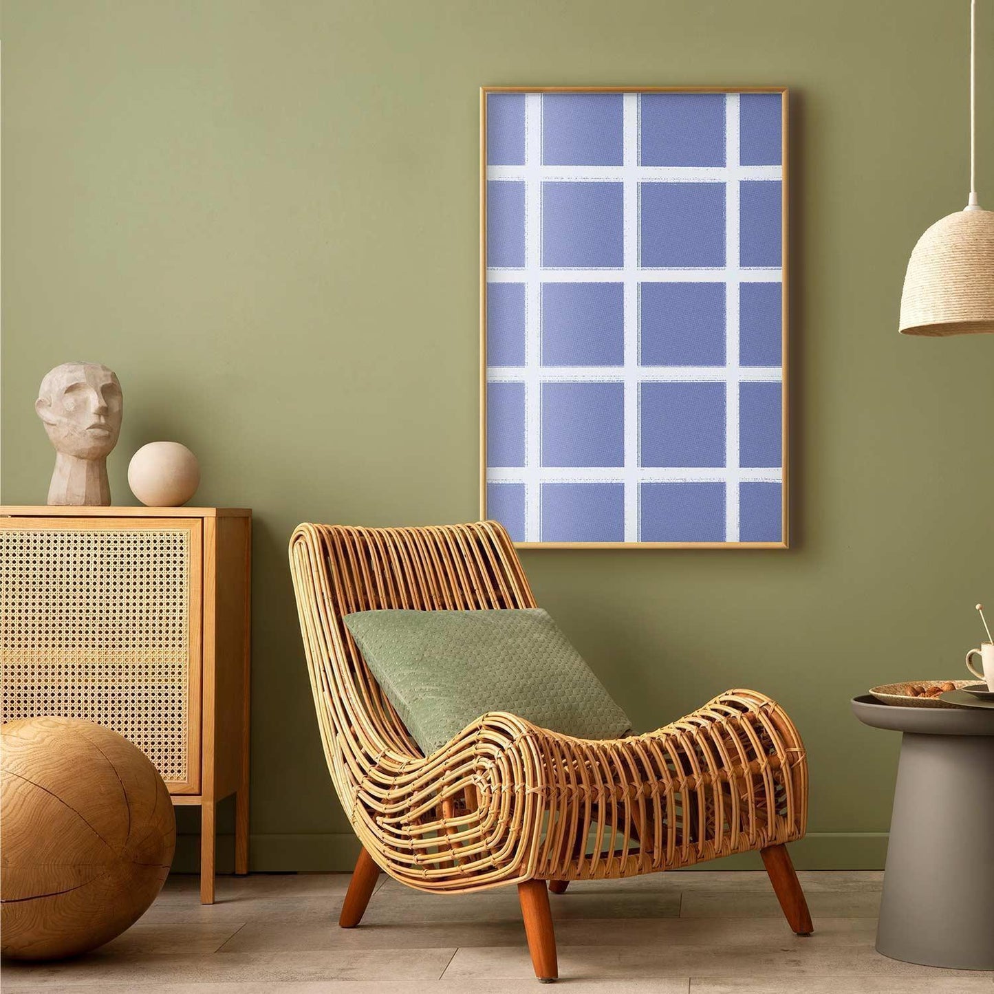 Poster - White Lines - a grid with large gaps on a blue background Artgeist