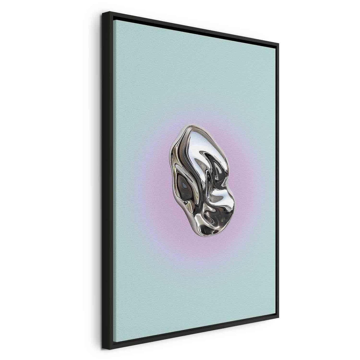 Leinwandbild - Metallic Form - Abstract Sculpture on a Mint Background with a Purple Halo Artgeist