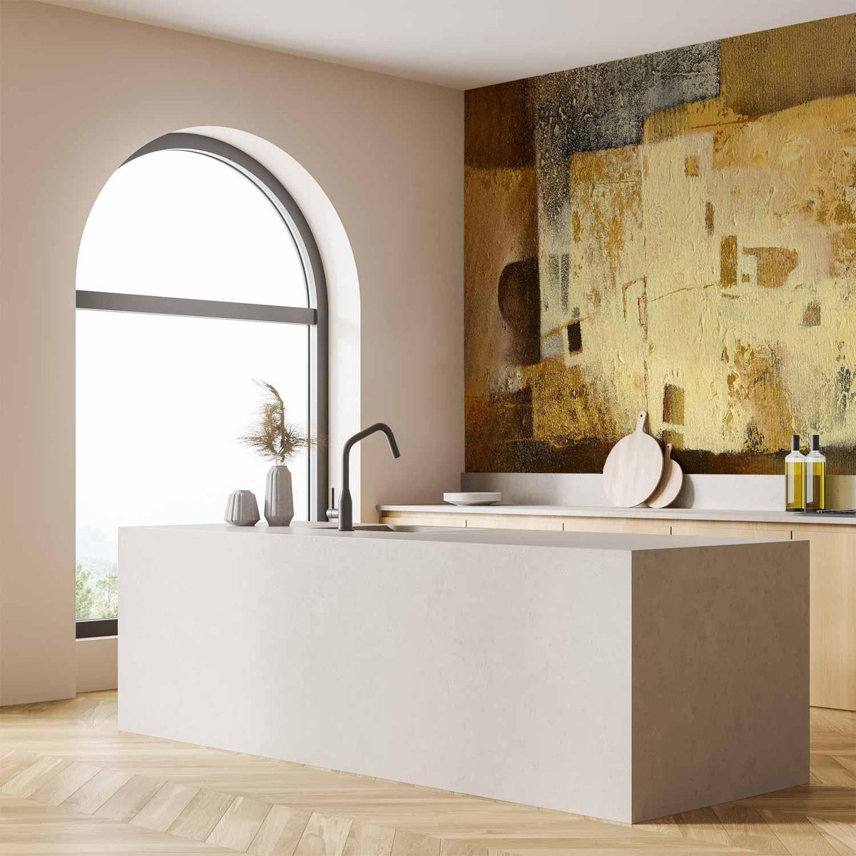 Fototapete Goldene Abstraktion – Künstlerisches Design auf Beige