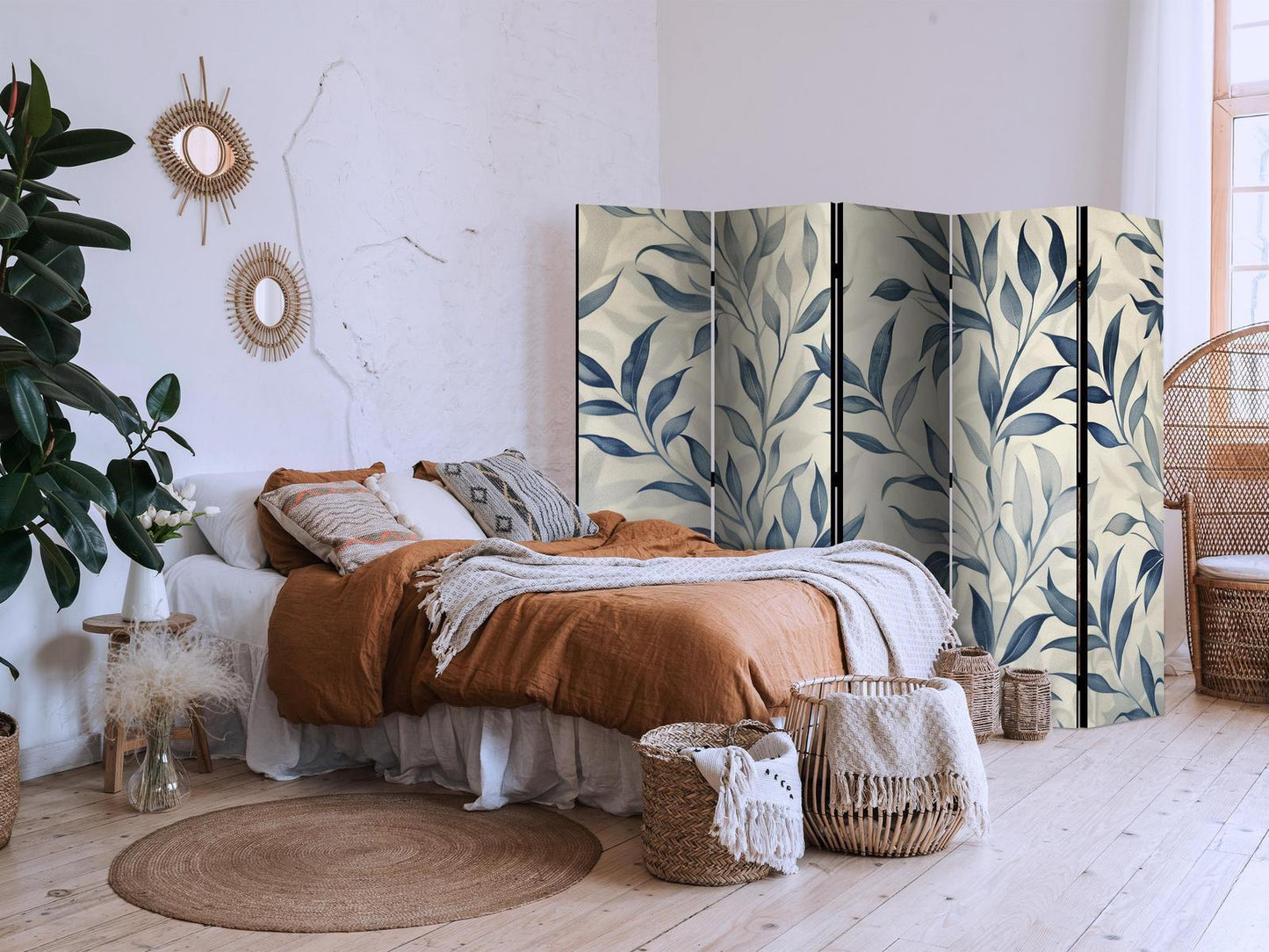 Paravent - Leaves in Blue Colors - Delicate Botanical Motif Artgeist