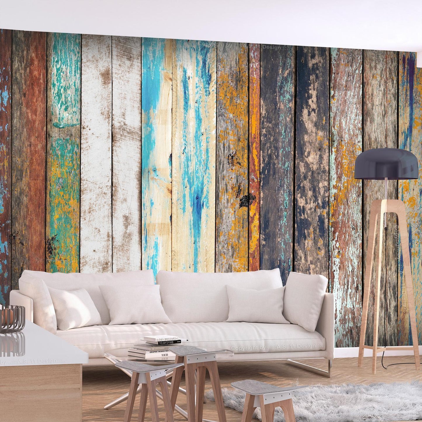 Fototapete - Wooden Rainbow Artgeist