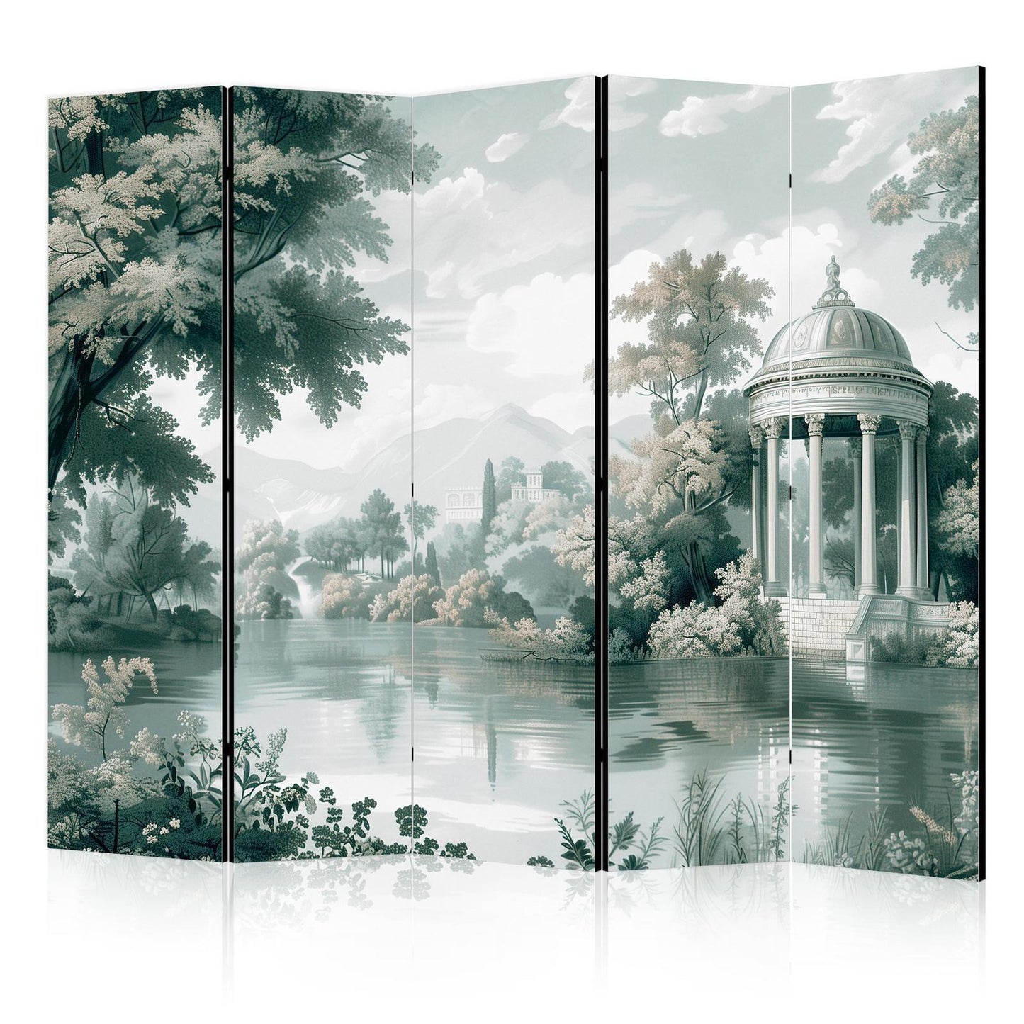 Paravent - View of the Park and Lake - Retro Vintage Landscape in Greens Artgeist