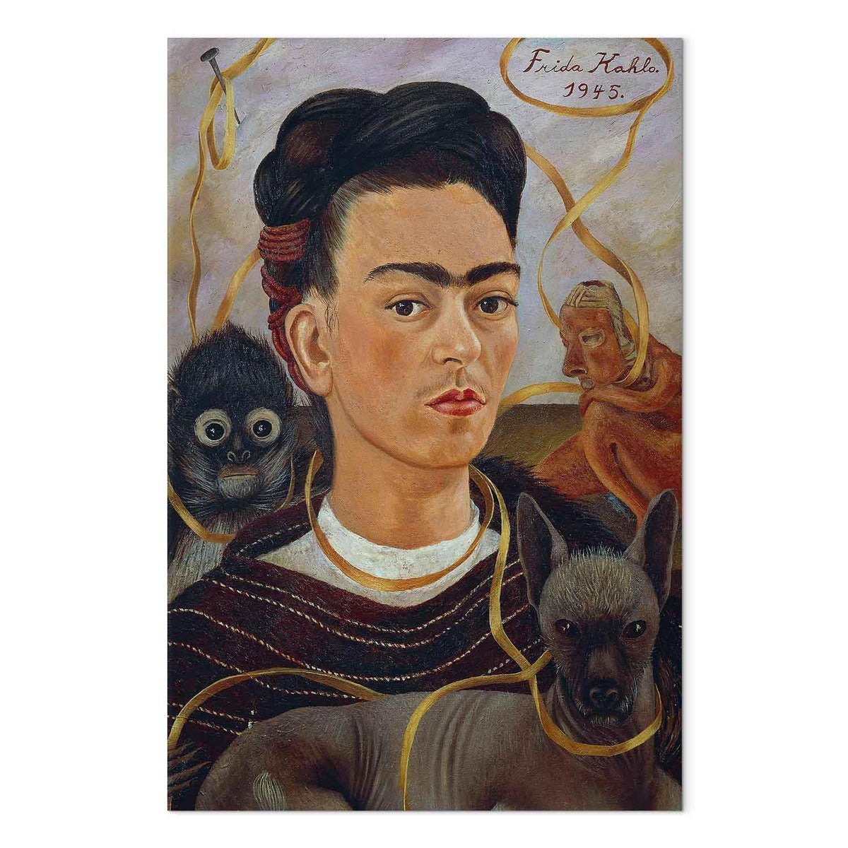 Leinwandbild - Frida Kahlo – Self-Portrait with Changuito