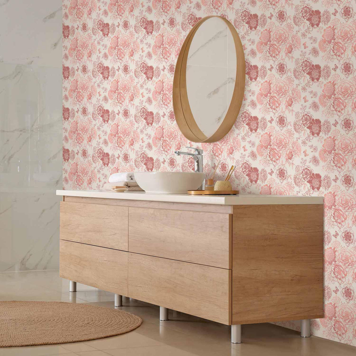 Tapete - Pink flowers on white background