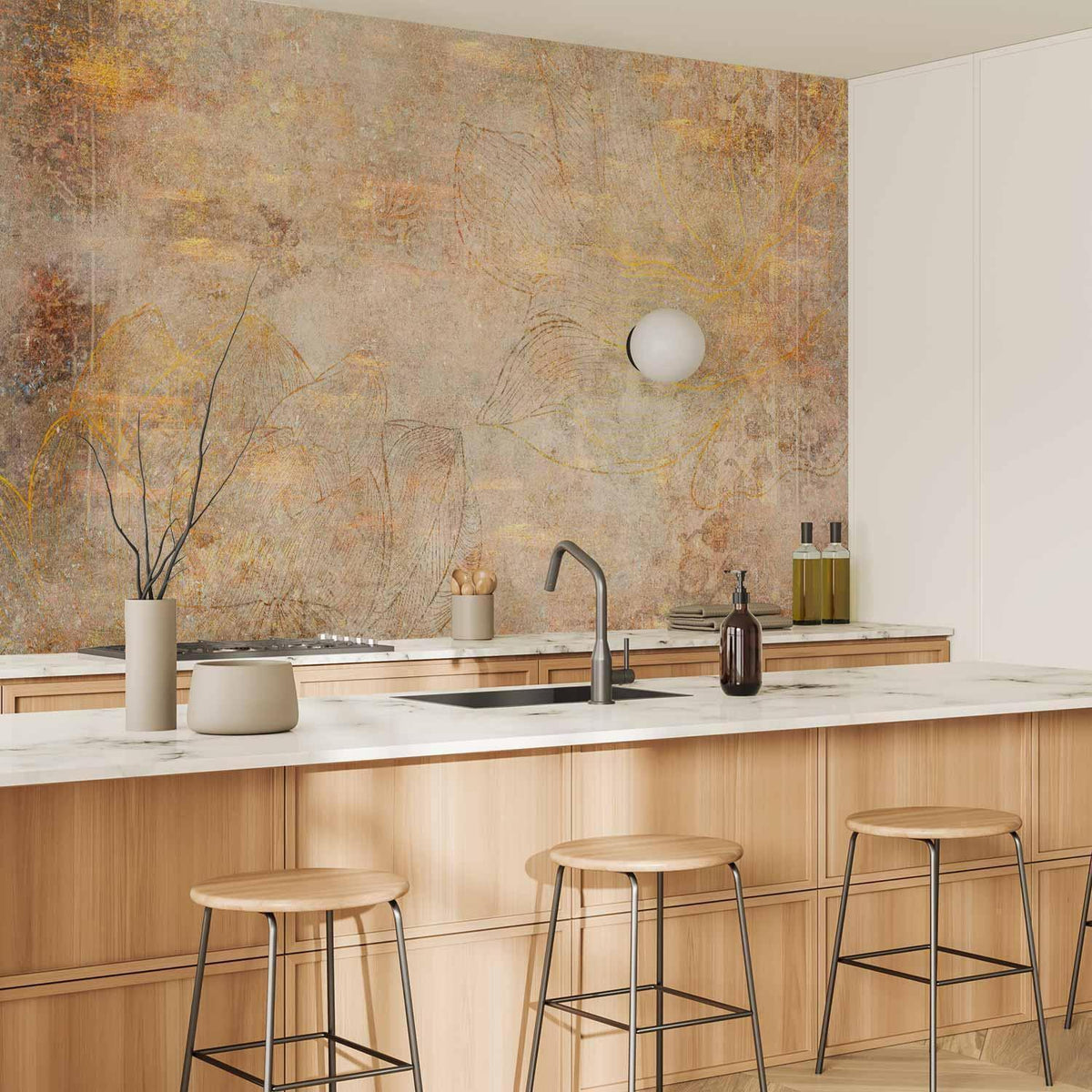 Fototapete Goldene Ornamente - Abstrakte Eleganz auf Beige