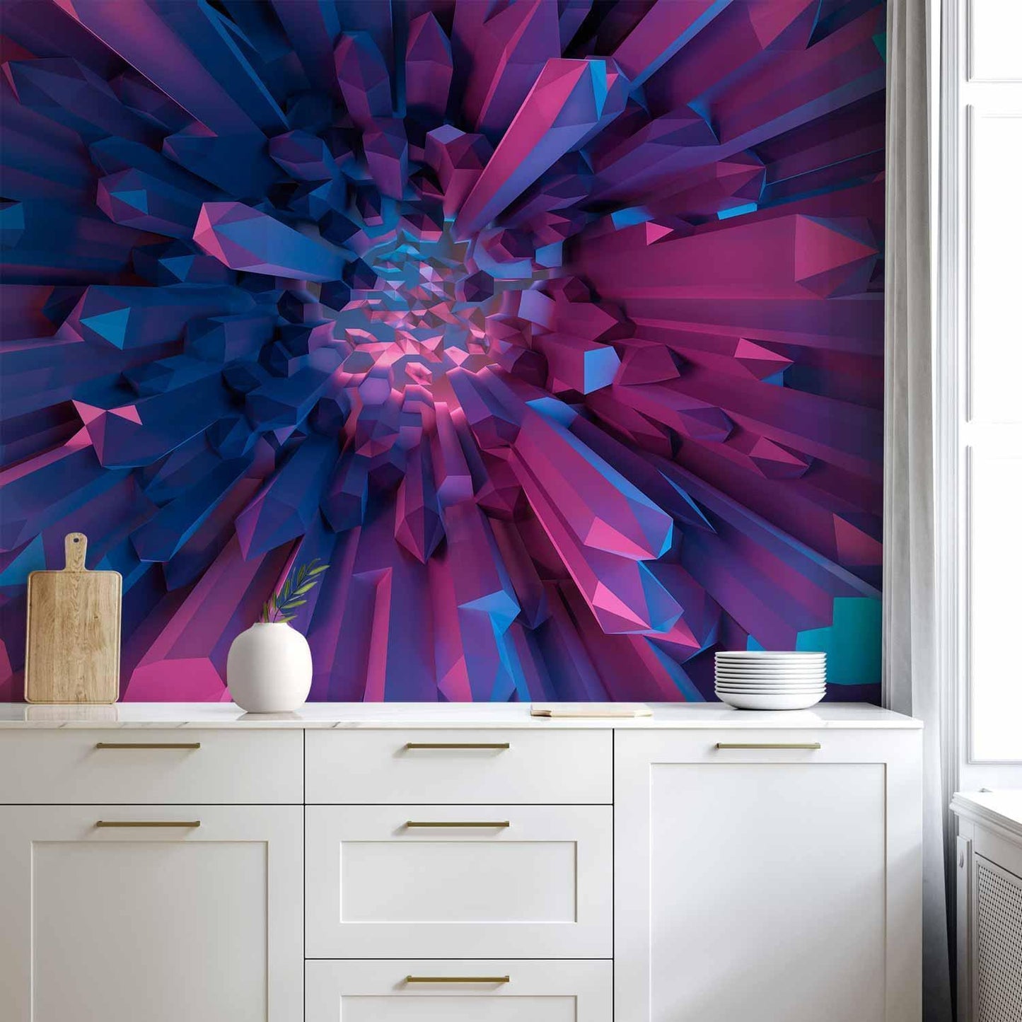 Fototapete Kristall & Geometrie in Lila – 3D-Effekt mit moderner Eleganz