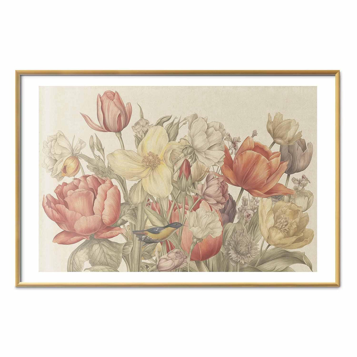 Poster - Flower Bouquet on a Cream Background