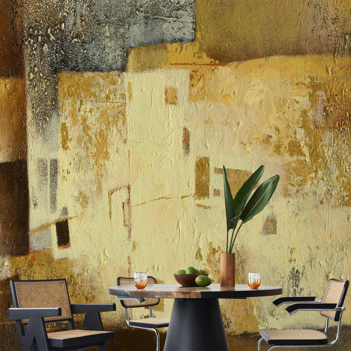 Fototapete Goldene Abstraktion – Künstlerisches Design auf Beige