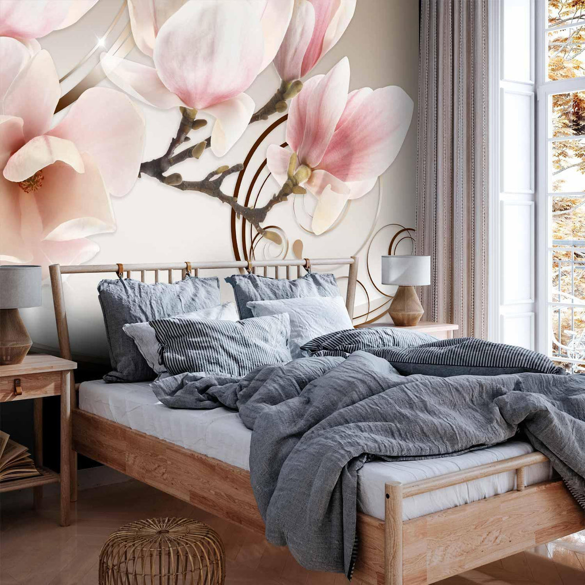 Fototapete Magnolienwellen – Fließende Magnolienblüten in sanften Tönen