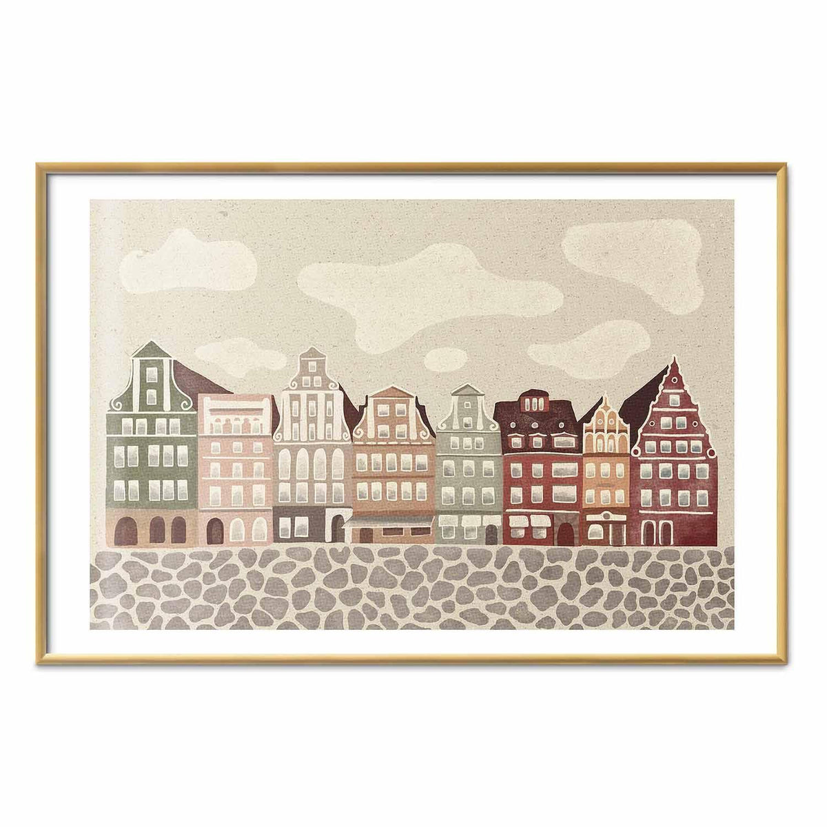 Poster - Colorful Facades - Historic Wrocław Tenement Houses Against the Sky and Cobblestone Street