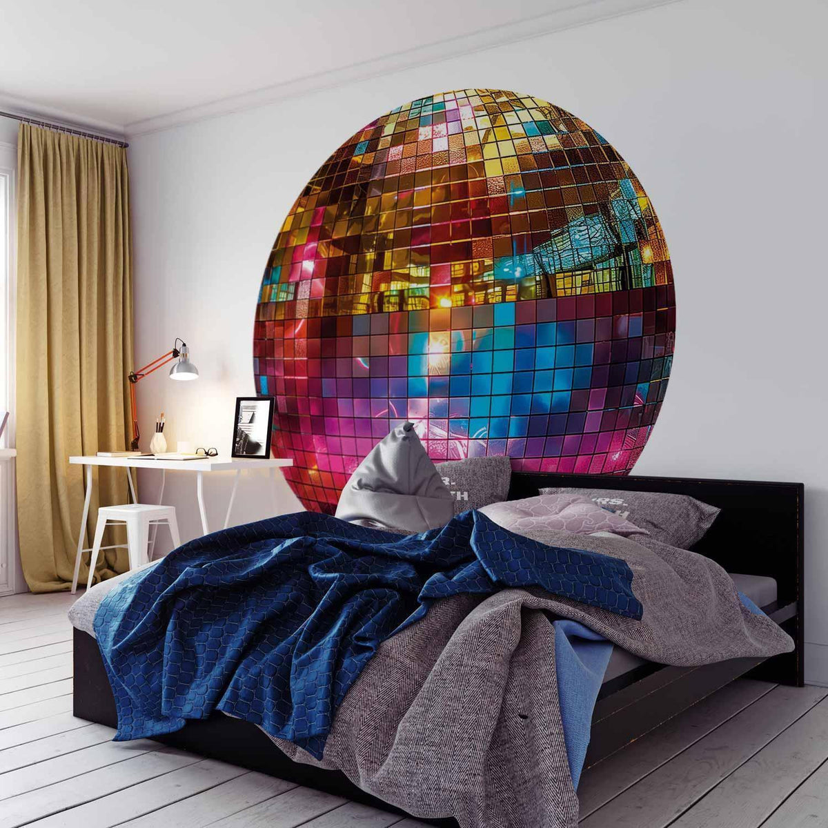 Fototapete Goldene Discokugel 3D – Rund