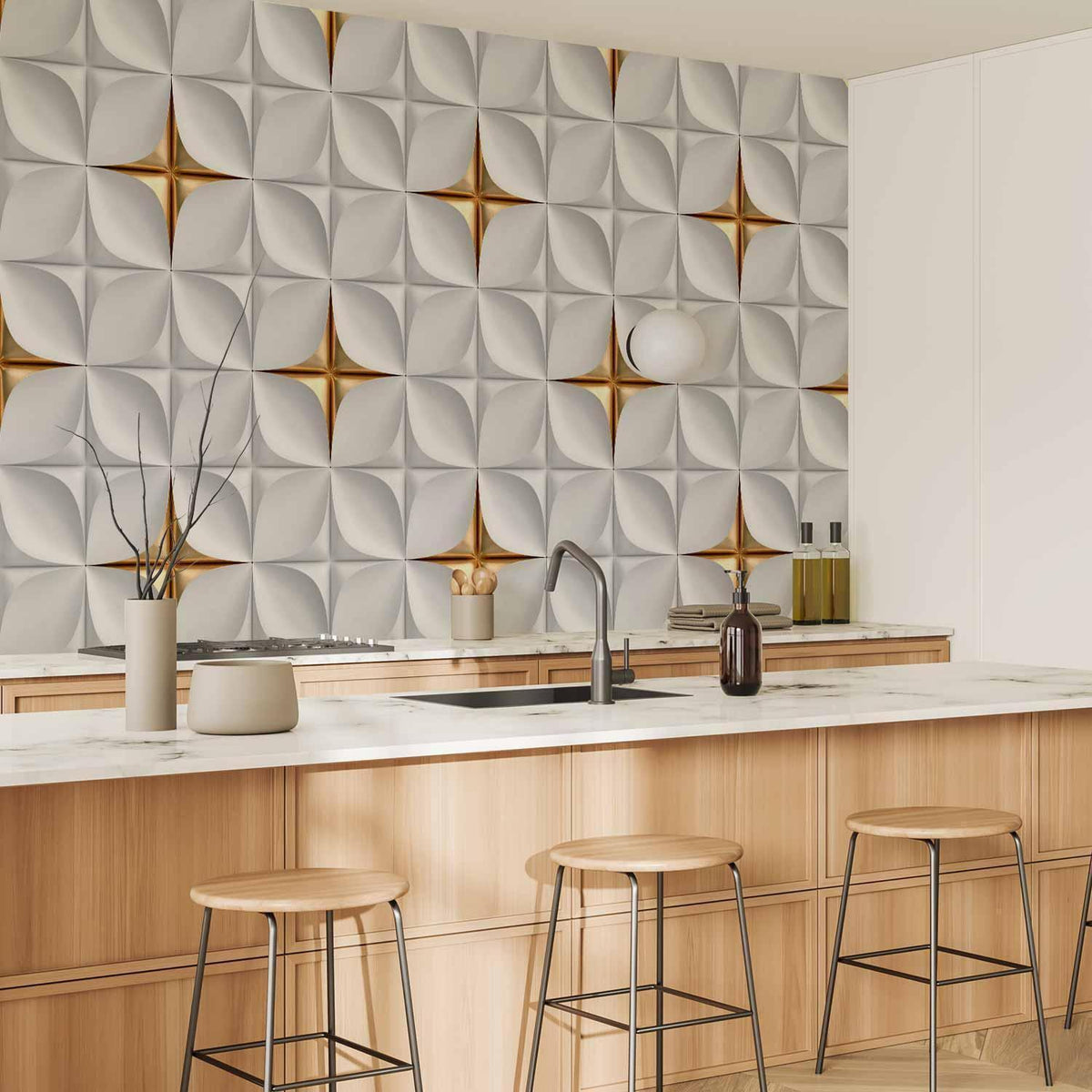 Fototapete Golden Accent – Elegantes Mosaik-Muster in Gold