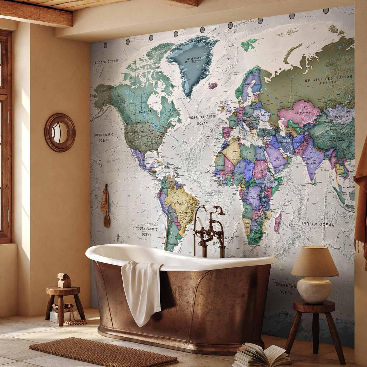 Fototapete - Geography study - world map with signed countries in English